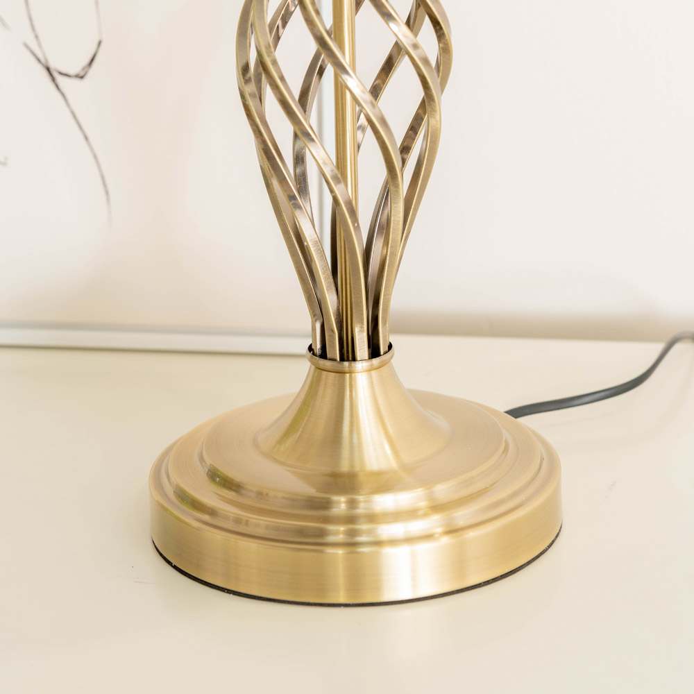 ValueLights Memphis Satin Black Barley Twist Table Lamp With Frosted Alabaster Shade - Complete With 6w LED