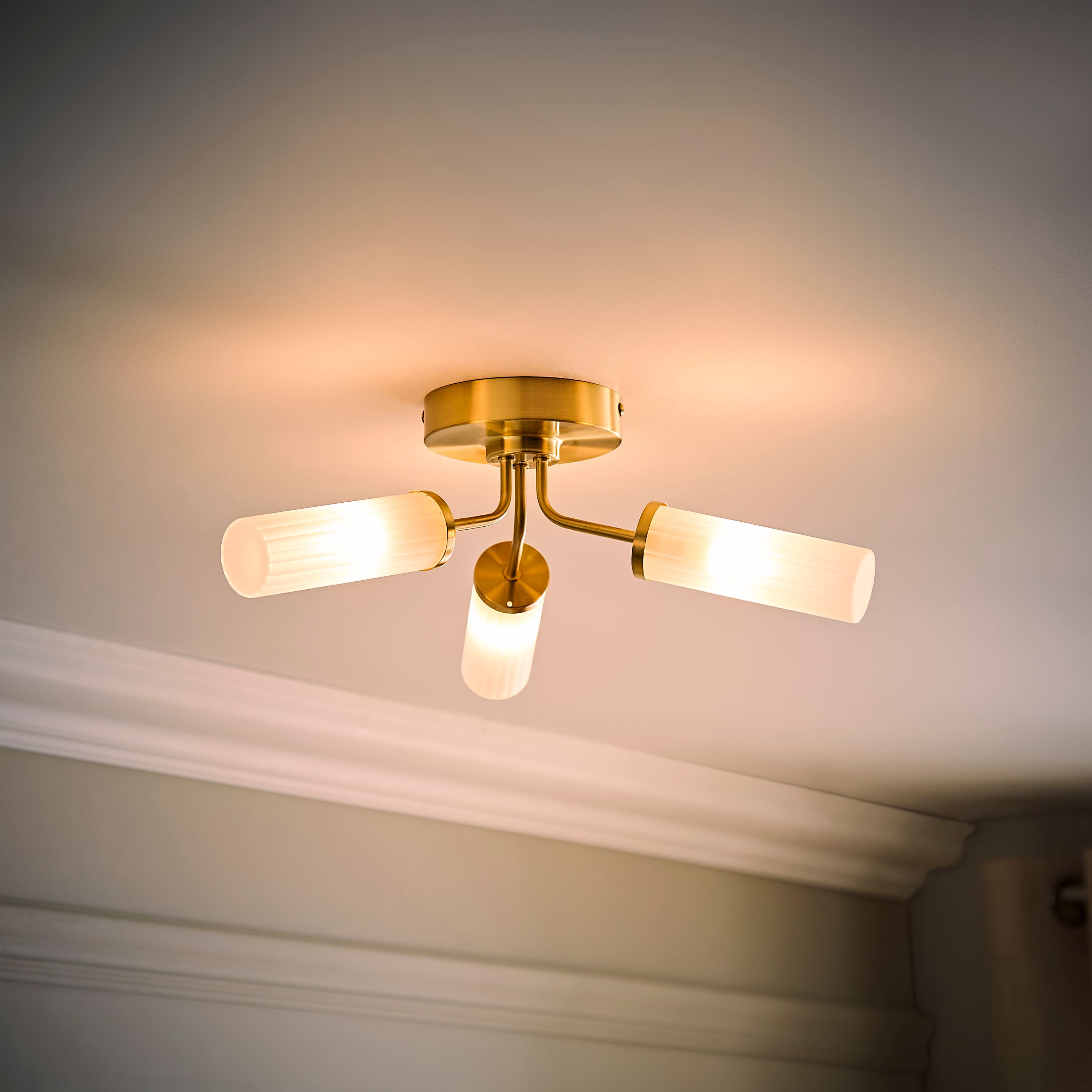 Canya IP44 3 Way Gold Ceiling Light and Shades | ValueLights