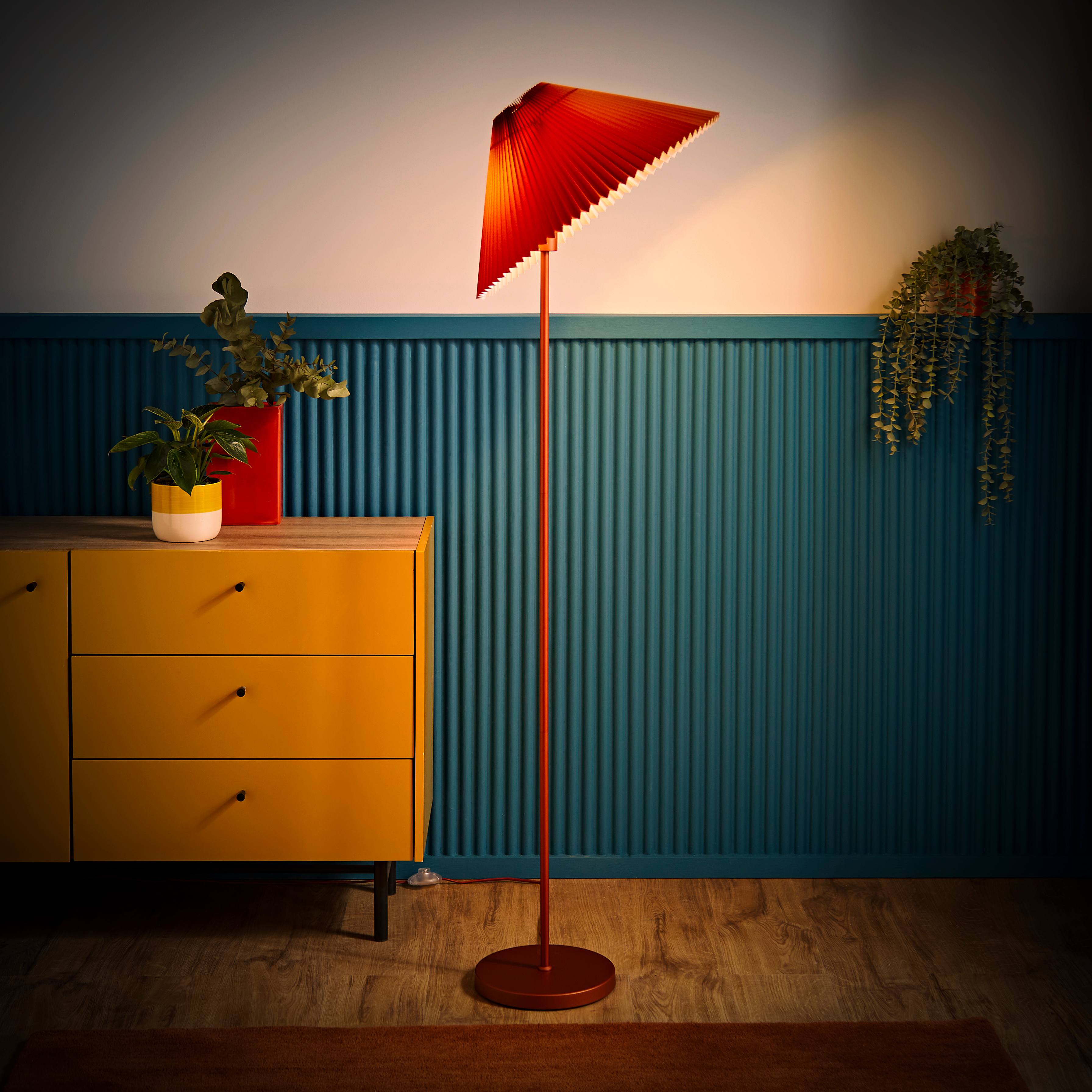 Akira Pleated Shade Floor Lamp in Burnt Orange | ValueLights