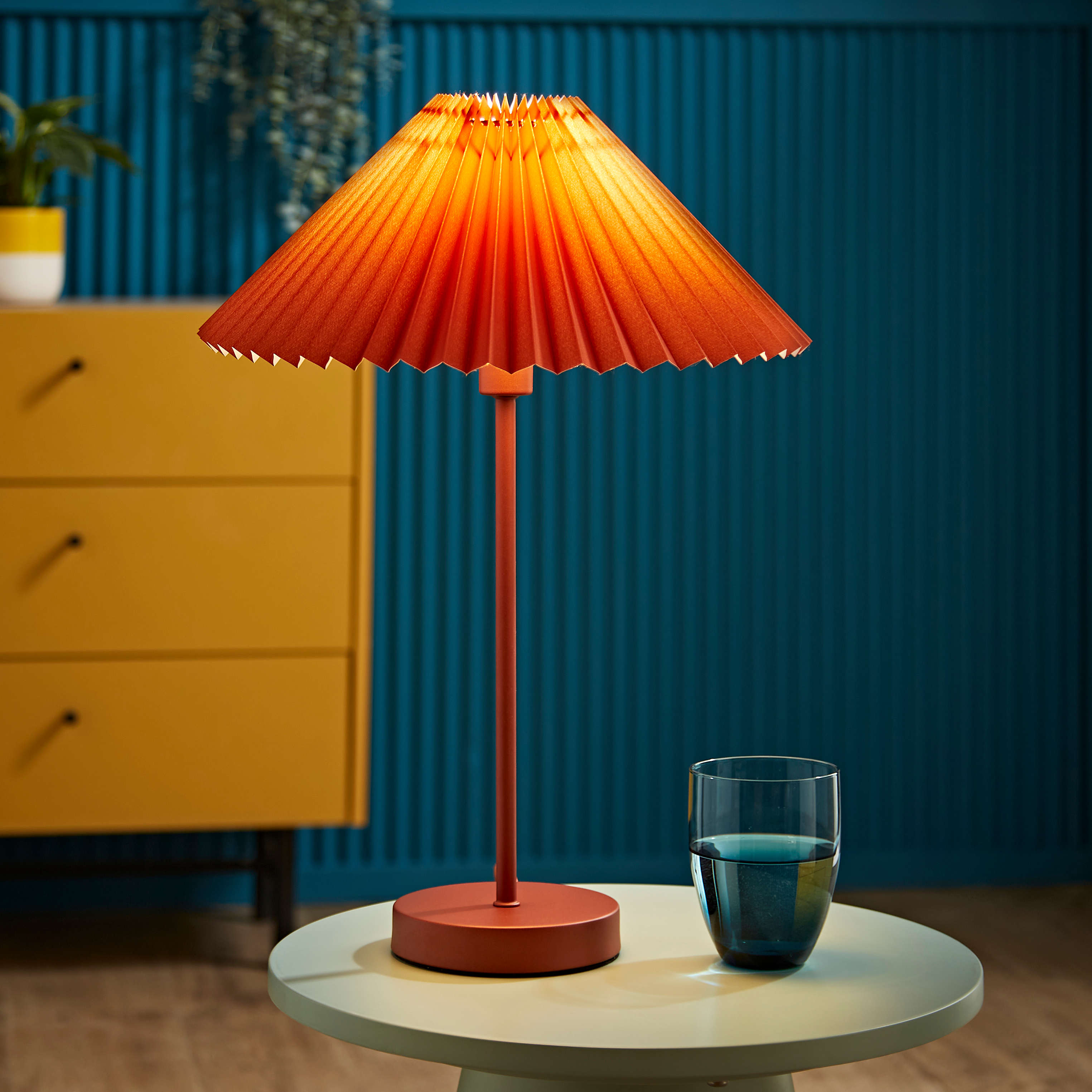 Akira Pleated Shade Table Lamp in Burnt Orange | ValueLights