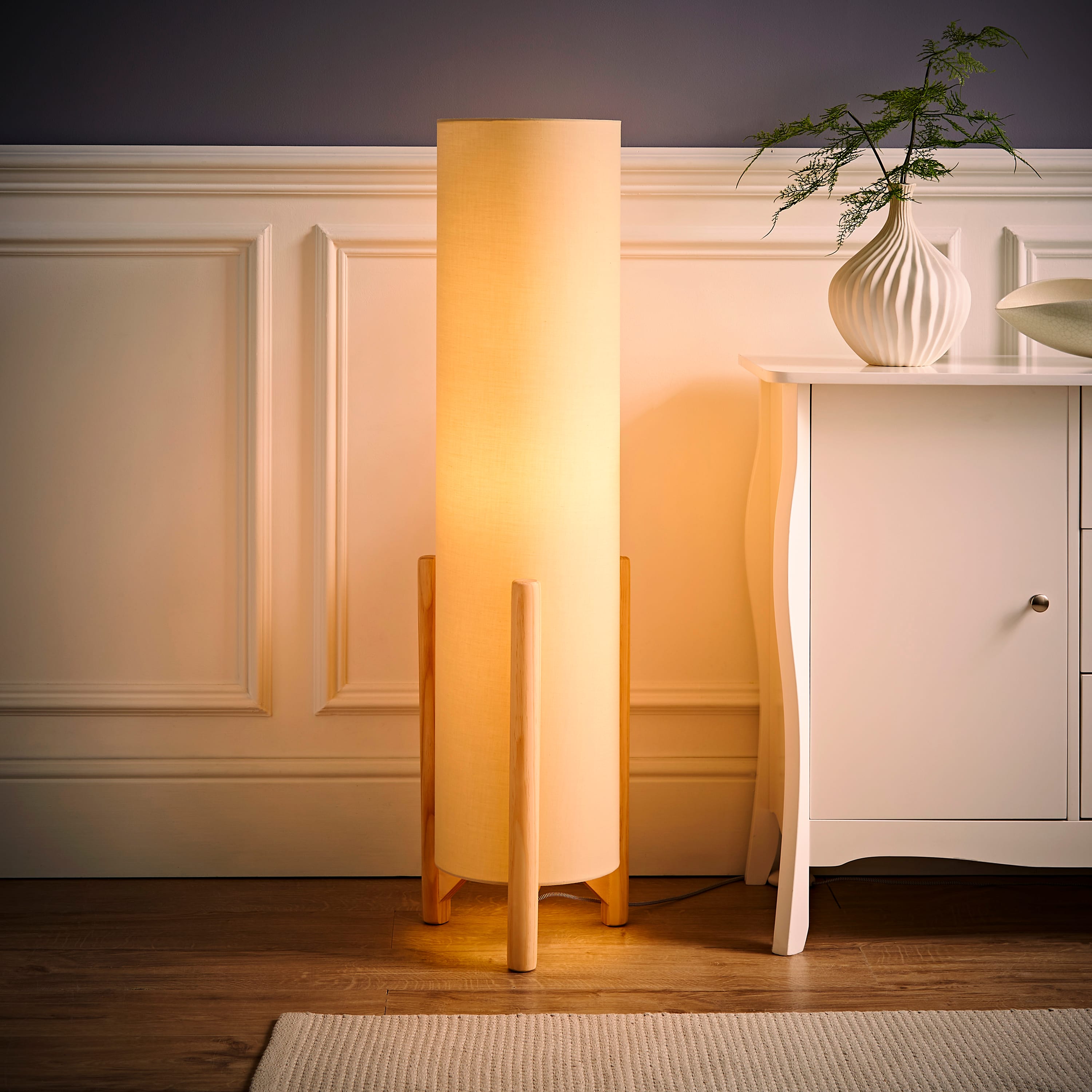 Modern Henry Midi Floor Lamp in Natural | ValueLights