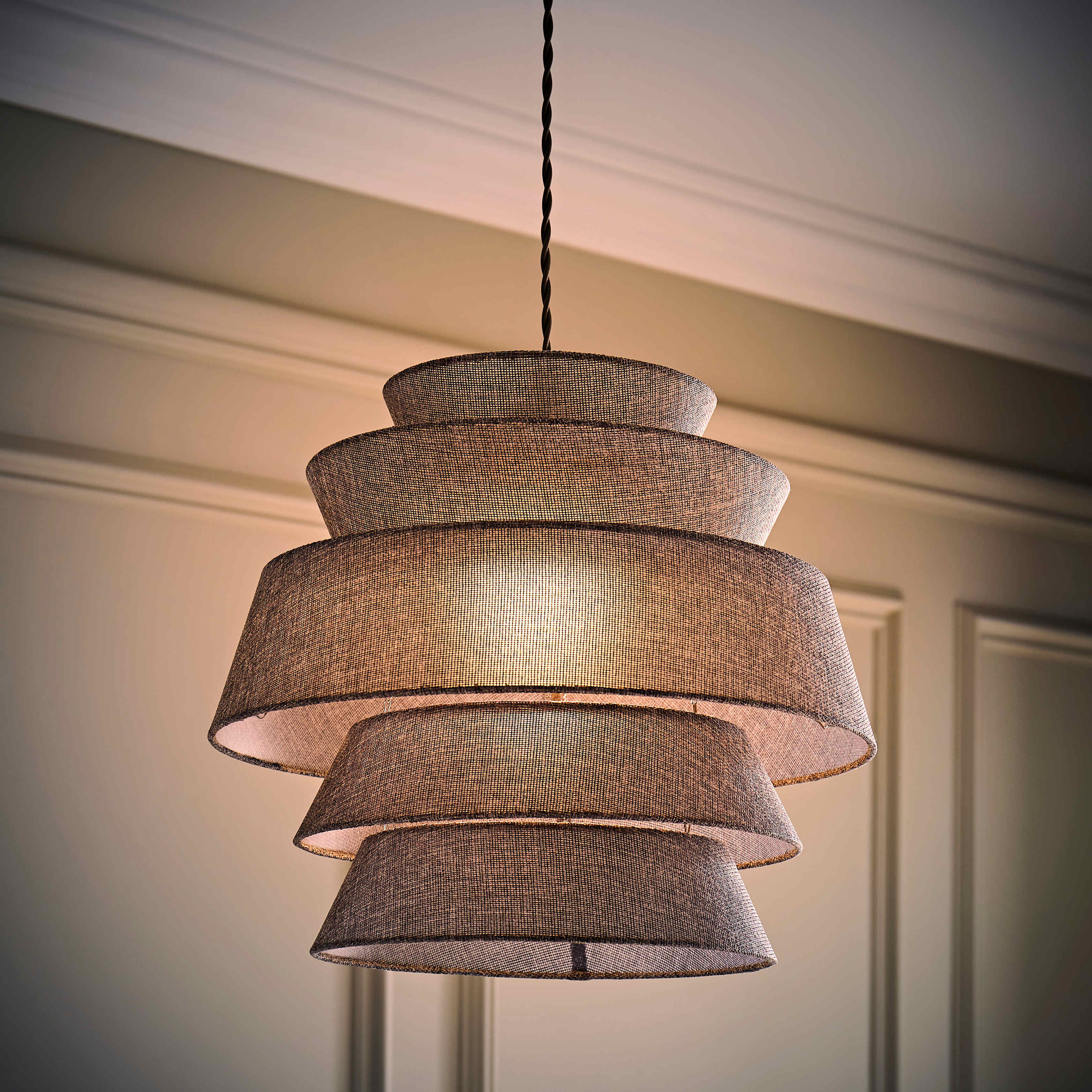 Valerie 5 Tier Grey Linen Pendant Shade| ValueLights