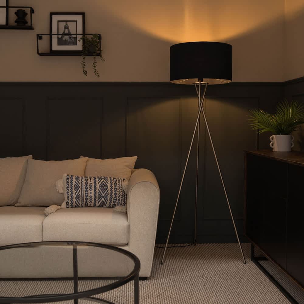 Camden Floor Lamp Navy Blue Reni Shade | ValueLights
