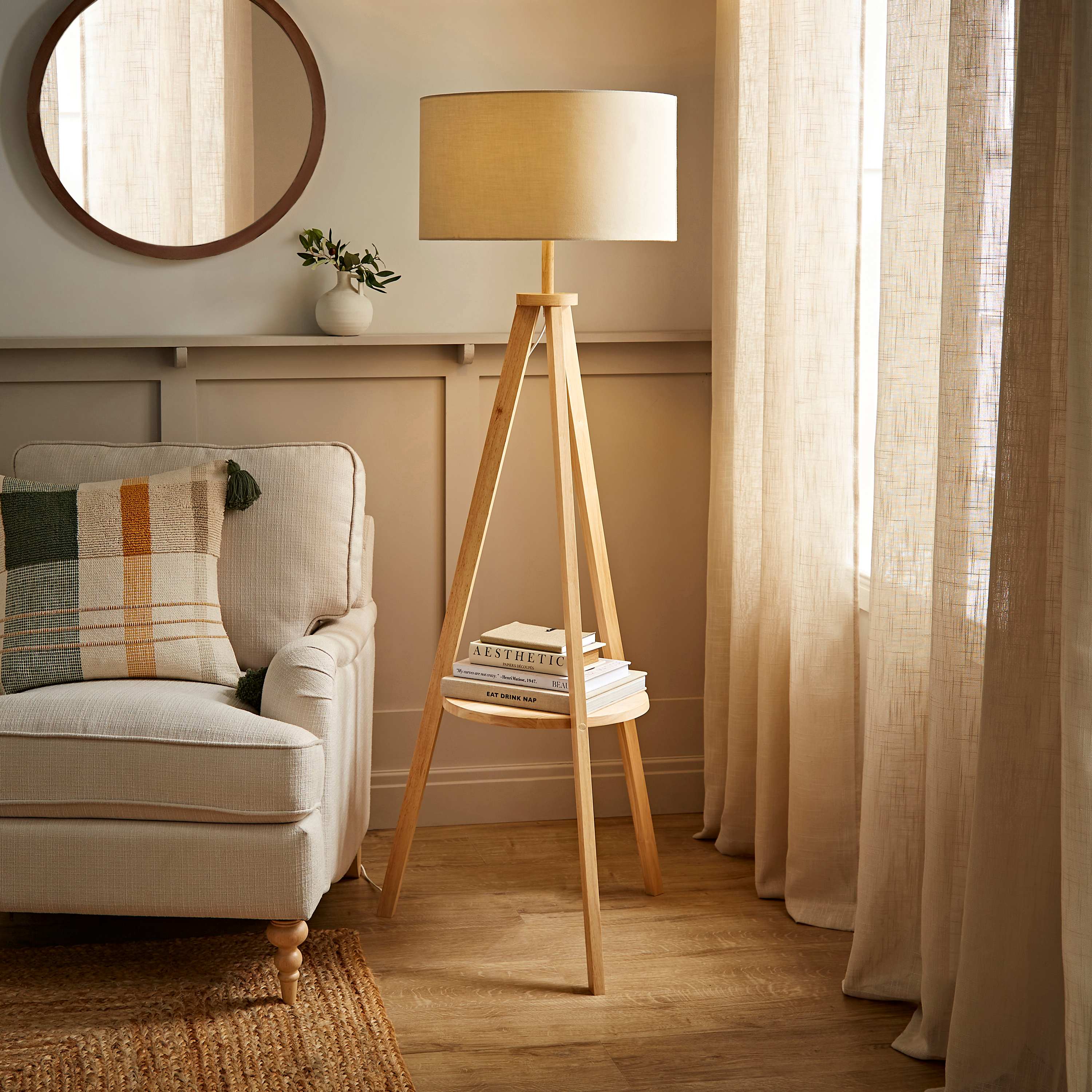 MORI Morrigan Light Wood Floor Lamp XL Mink Shade| Value Lights