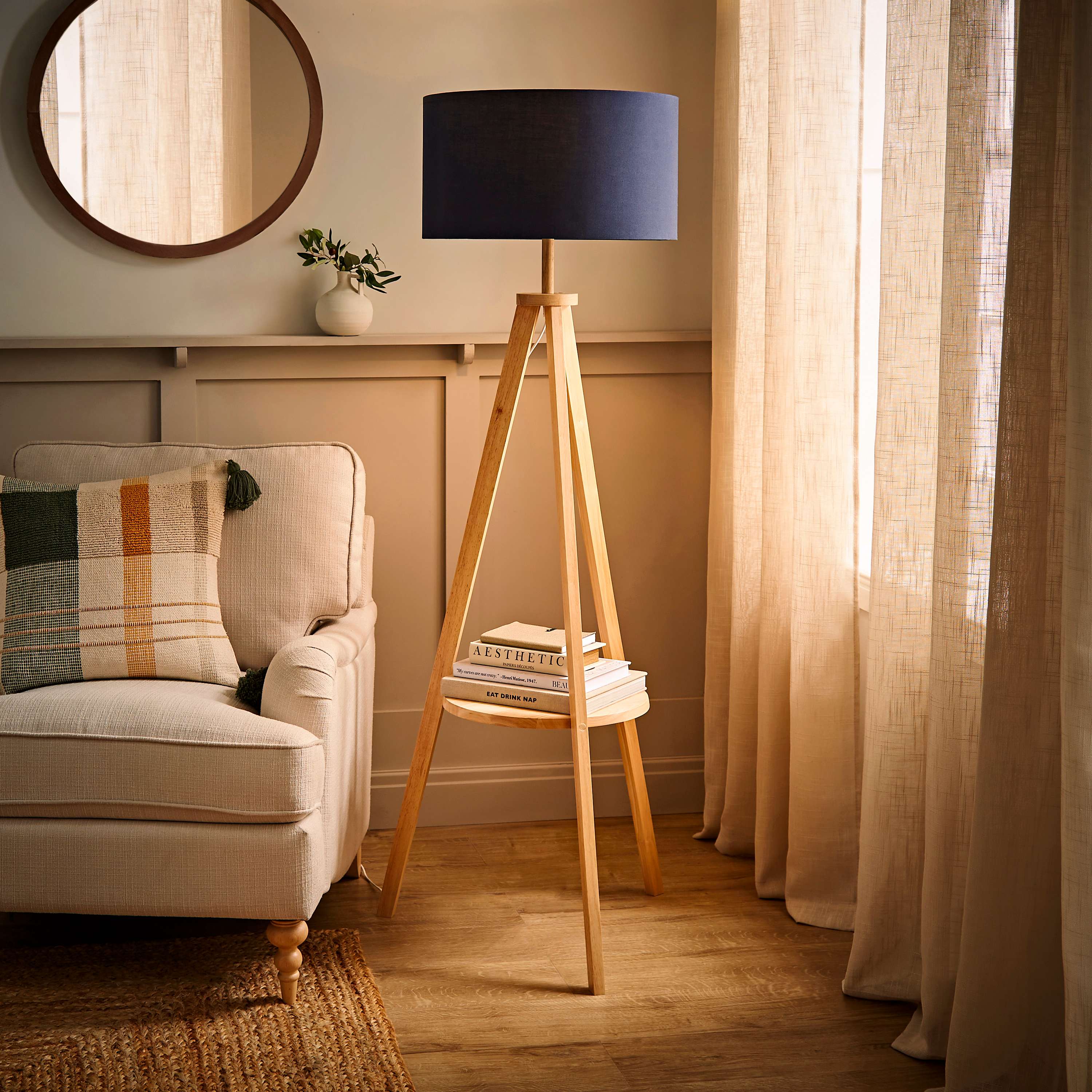 Morrigan Tripod Floor Lamp Navy Reni Shade | ValueLights