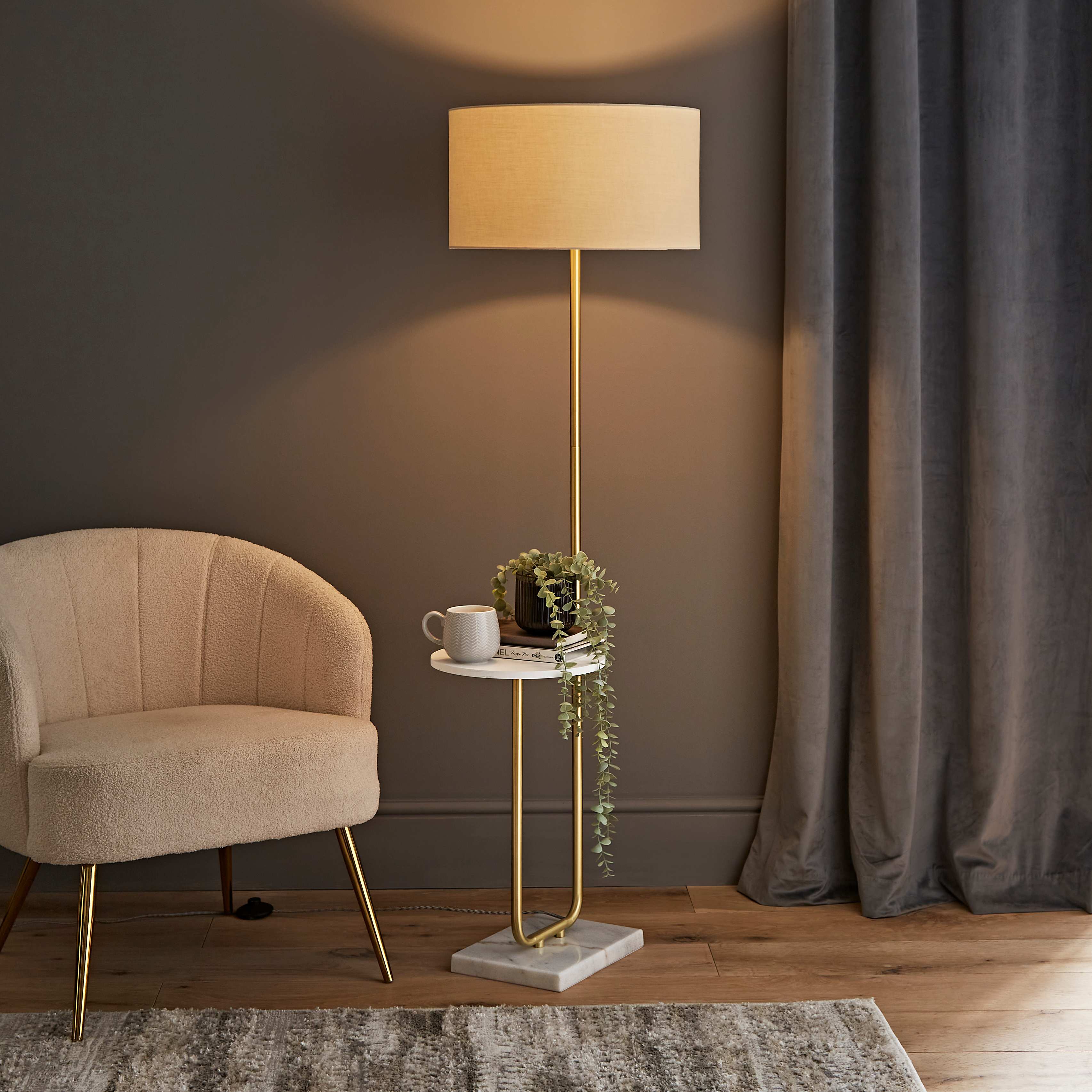ValueLights | Gold Metal Frame Shelf Floor Lamp With Glass Panel