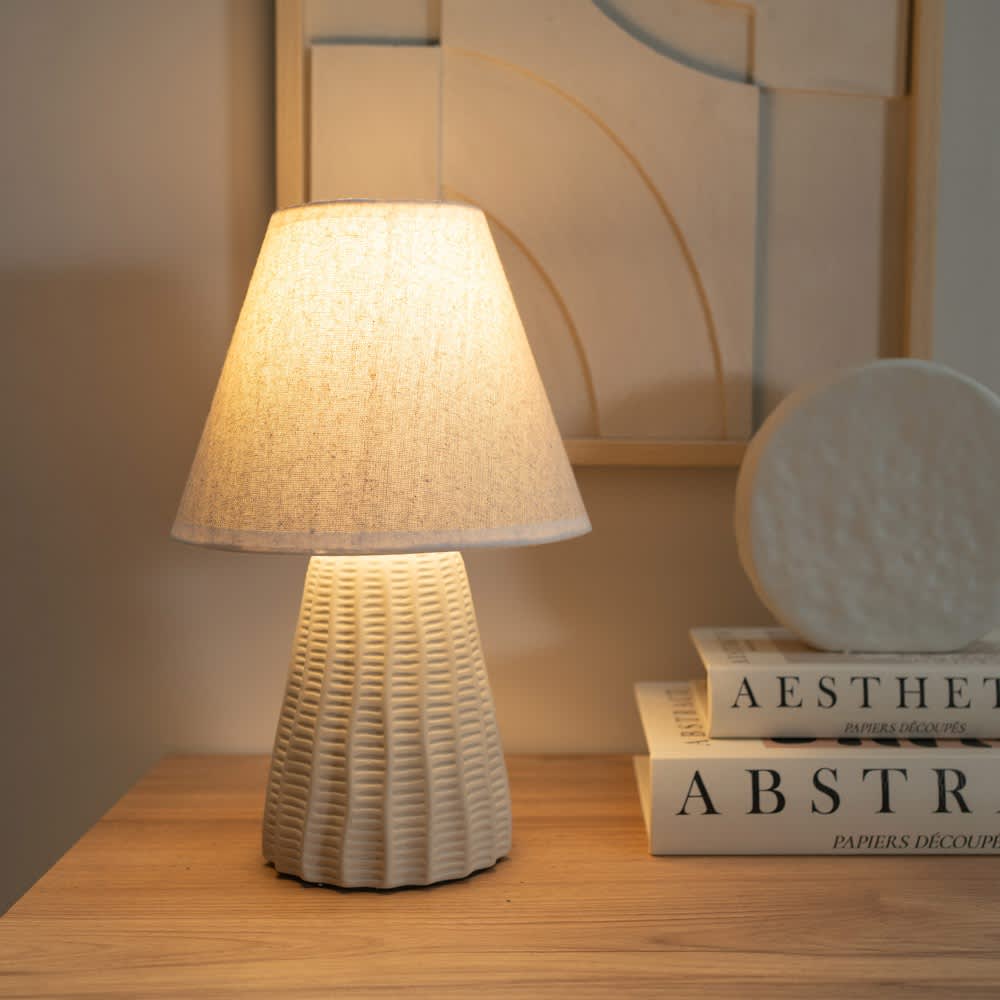 Pair of Saskia Ceramic Table Lamp in Cream | ValueLights