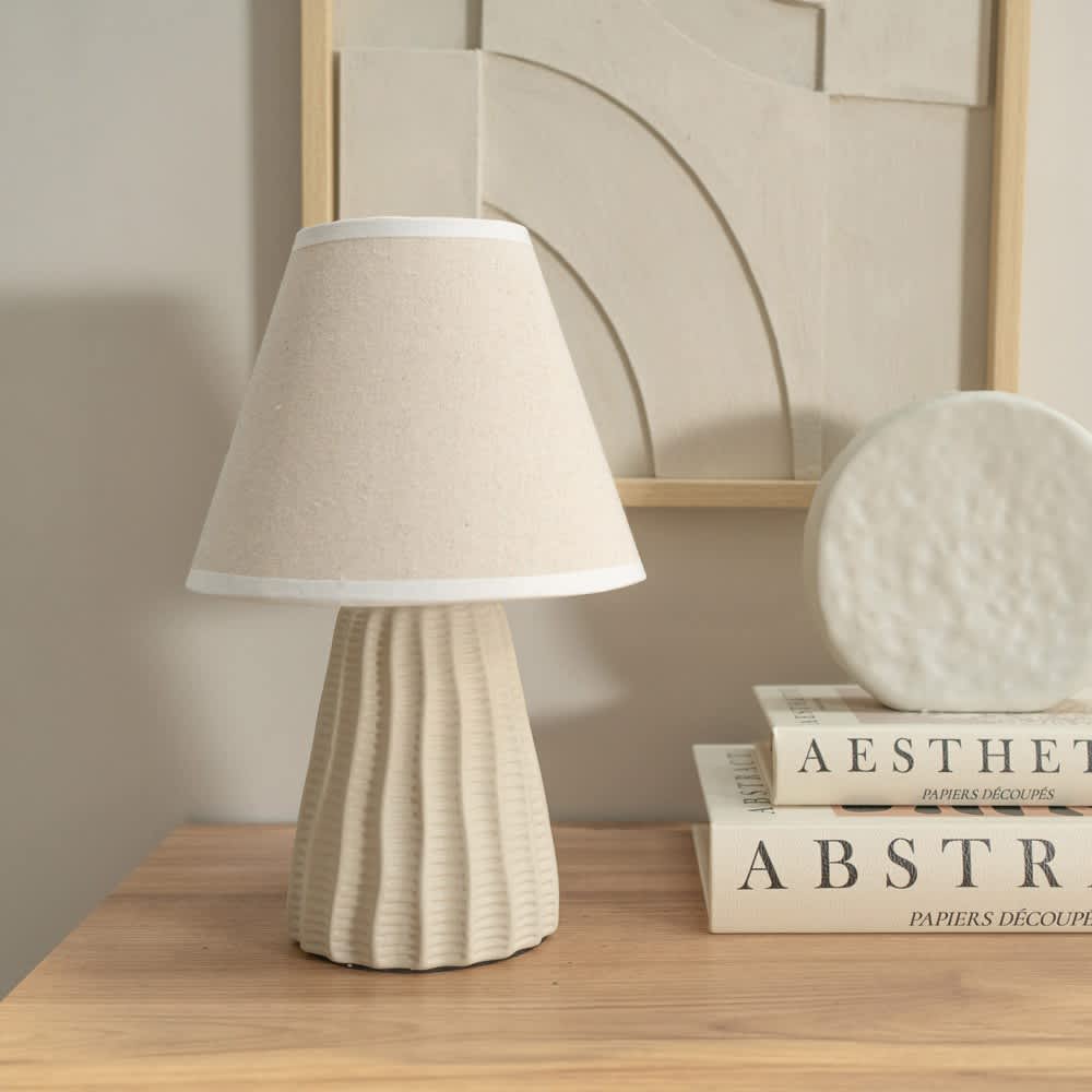 Pair of Saskia Ceramic Table Lamp in Cream | ValueLights