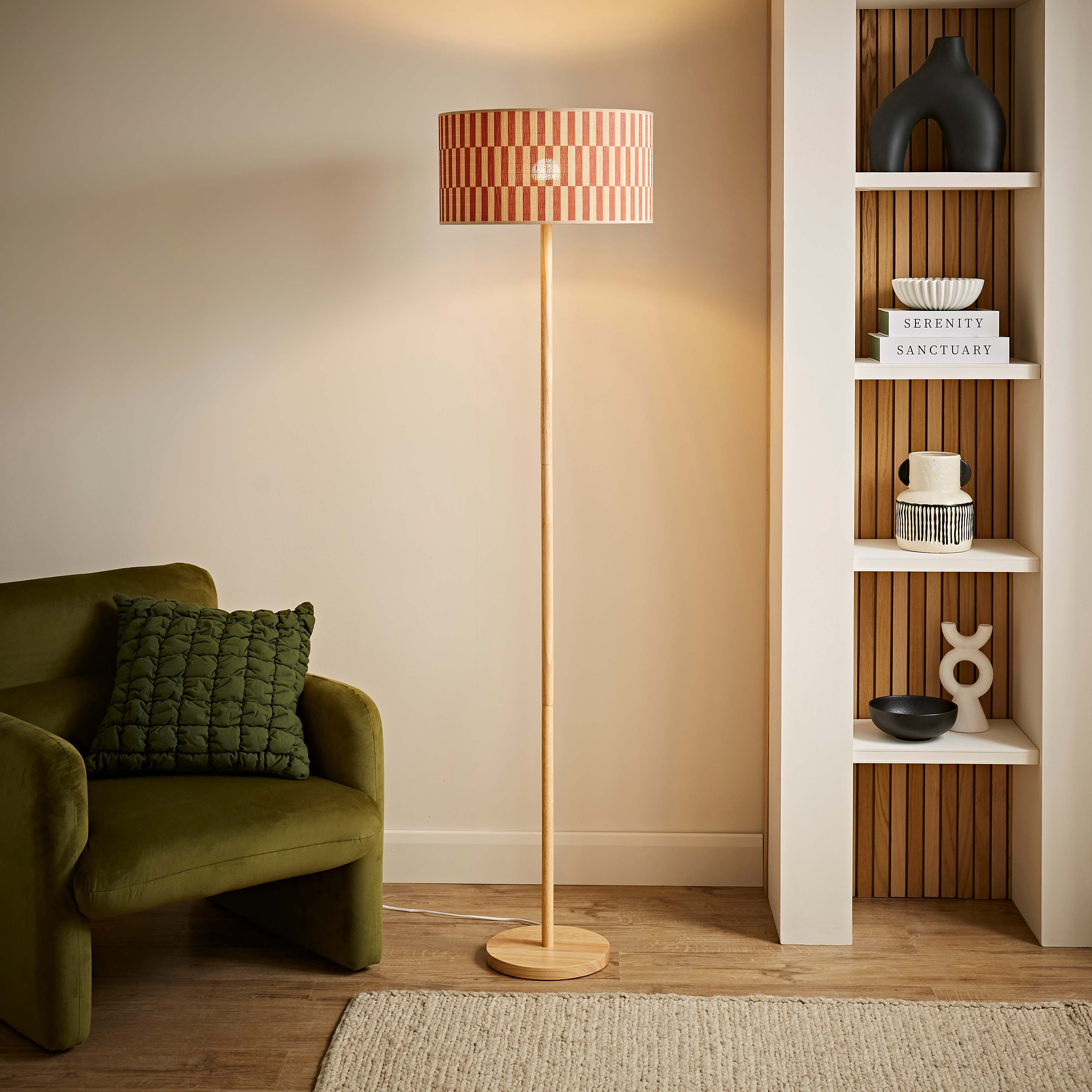 Heather Light Wood Floor Lamp Orange Bamboo Shade|ValueLights