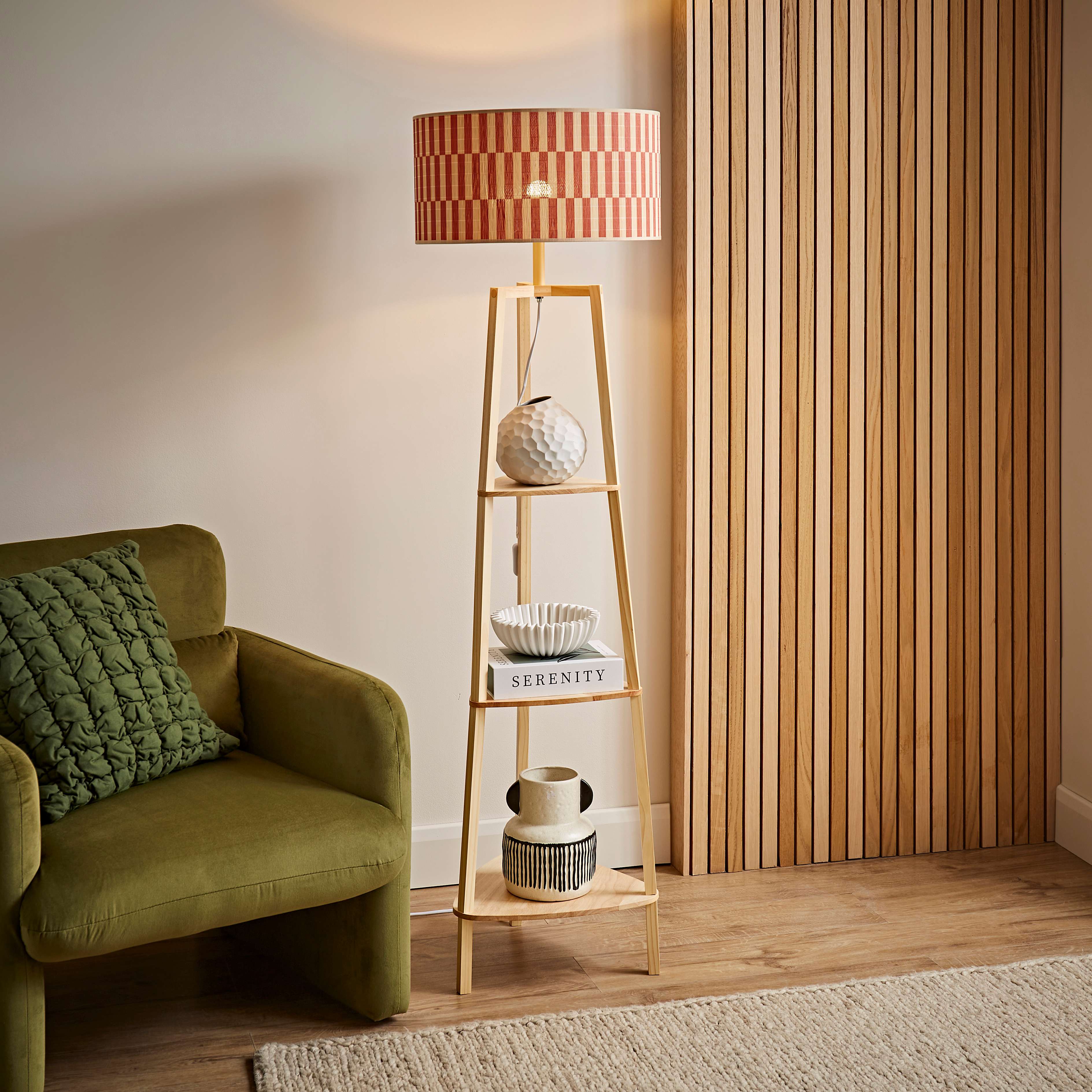 Hiru Natural Shelf Floor Lamp Orange Bamboo Shade|ValueLights
