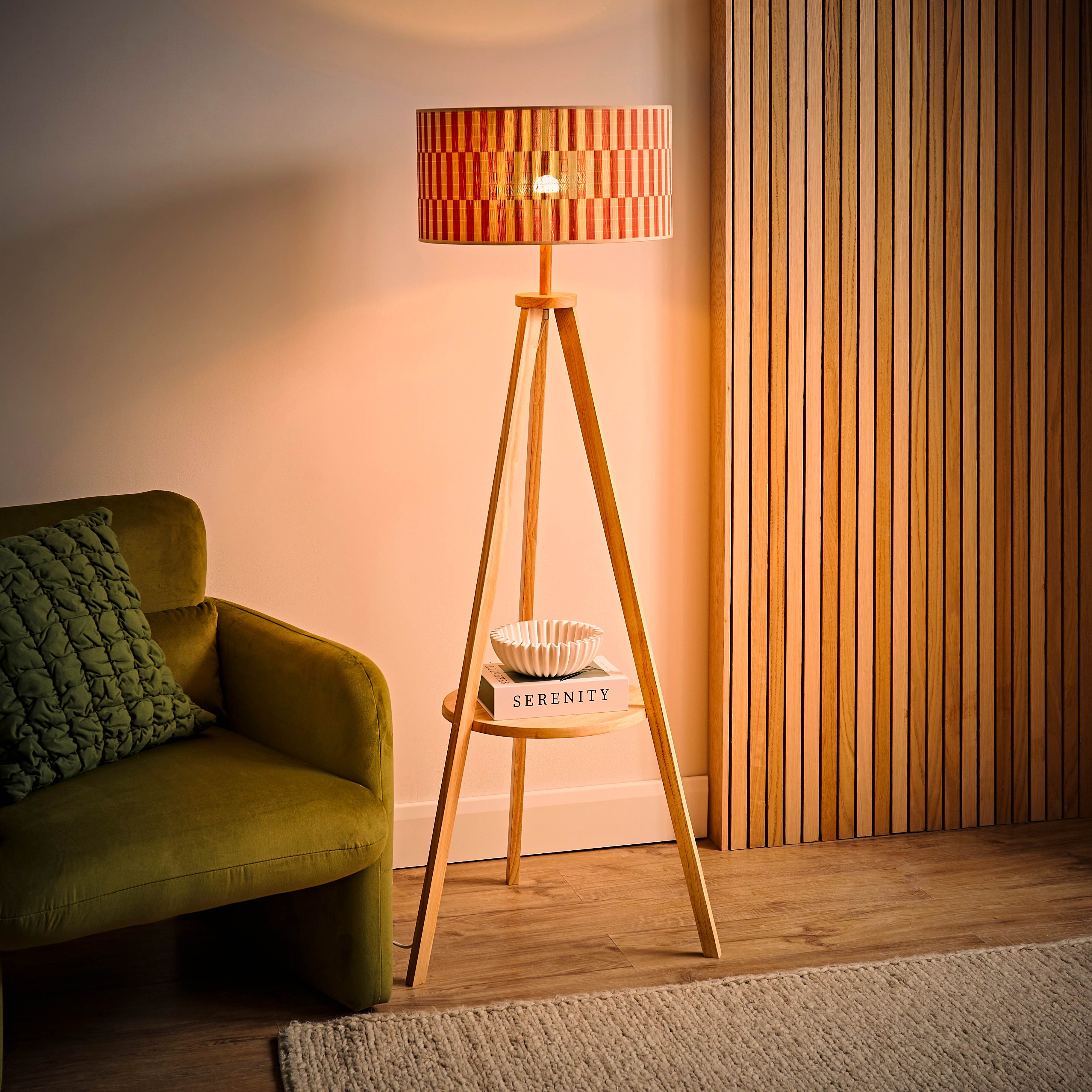 Morrigan Natural Floor Lamp Orange Bamboo Shade|ValueLights