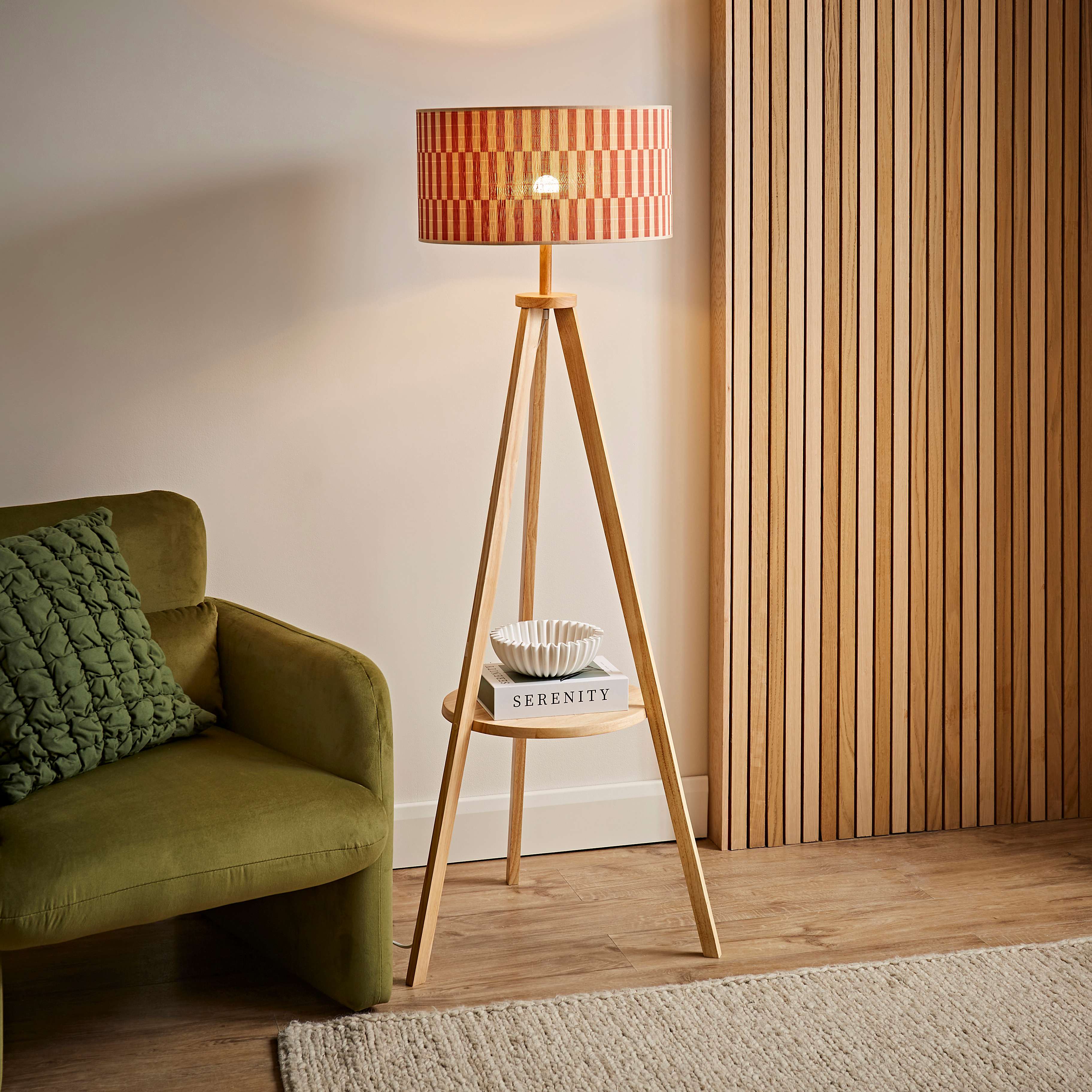 Morrigan Natural Floor Lamp Orange Bamboo Shade|ValueLights