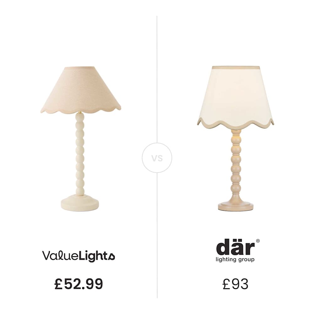 Bobbles Cream Bobbin Table Lamp with Natural Trim Scallop Shade