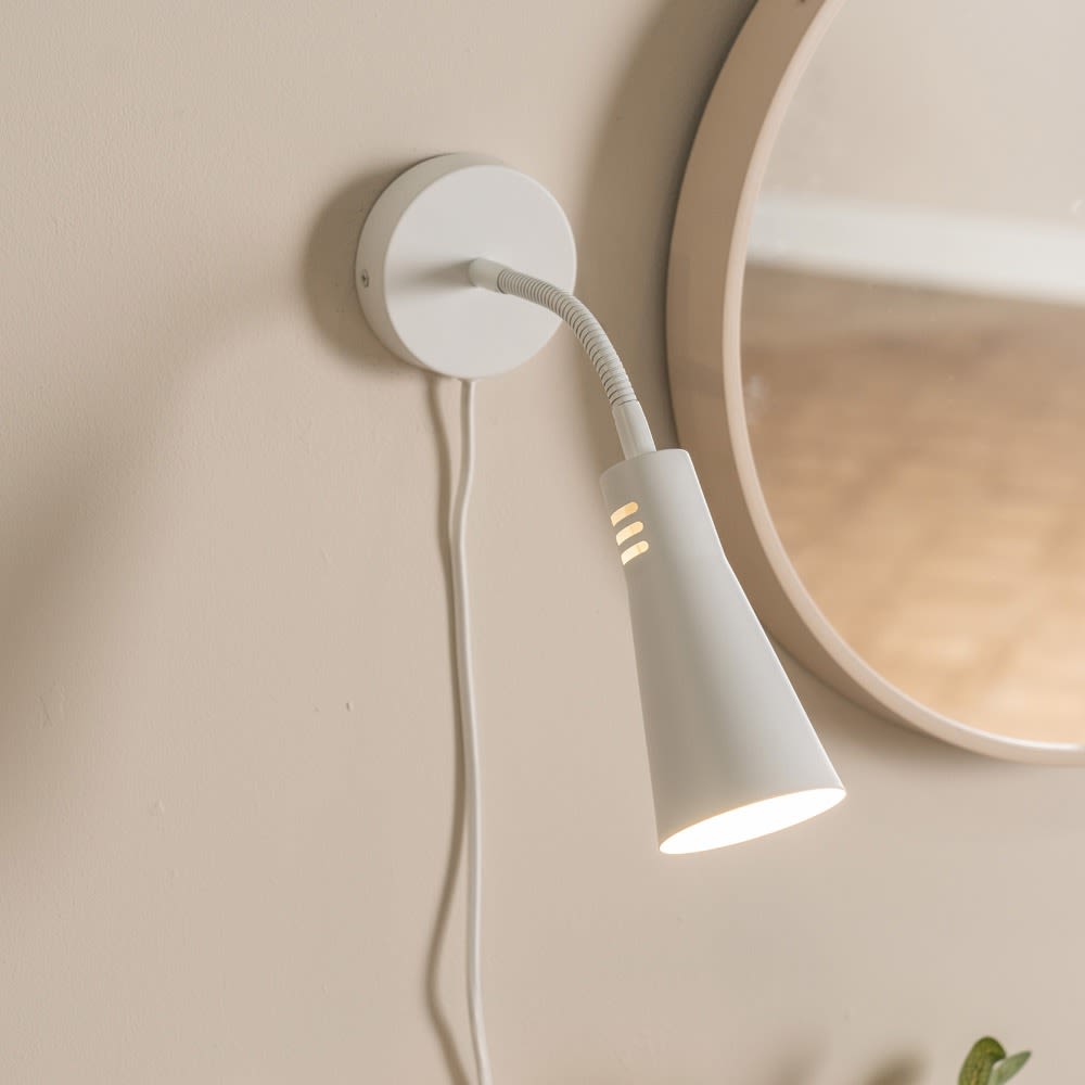 Edwards Goose Neck Plug In Wall Light in White