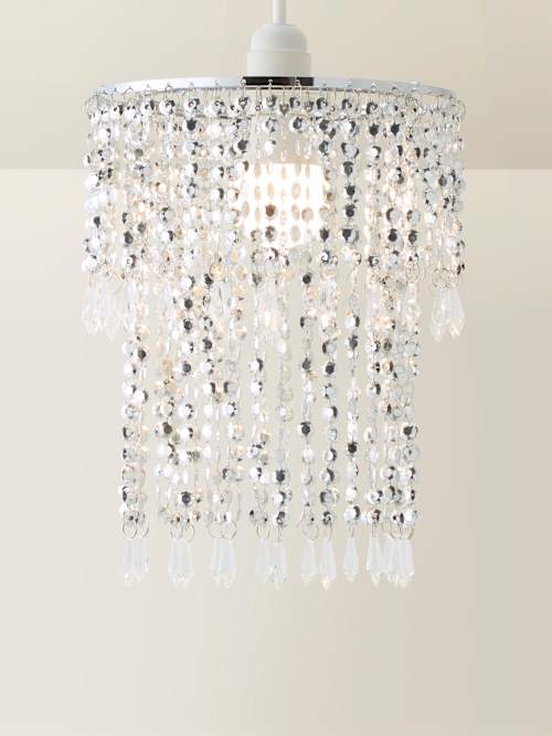 Acrylic Beaded Chandelier Shade - 3-Tier Hanging Light With Chrome Finish, Creates Rainbow Prism Effects