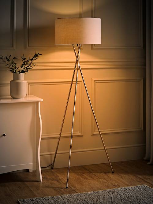 Camden Tripod Floor Lamp Large Grey Reni Shade | ValueLights