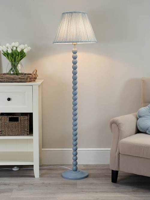 Bobbin Powder Blue Floor Lamp with Blue Shade | ValueLights