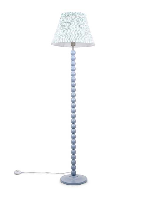Bobbin Powder Blue Floor Lamp with Green Shade | ValueLights