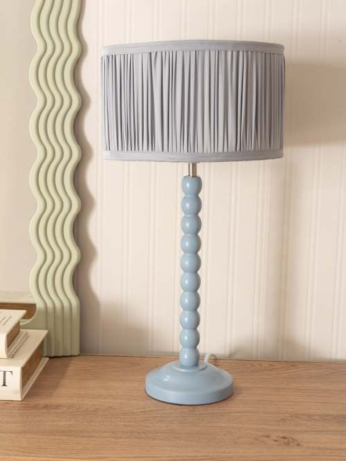 ValueLights Bobbins Pastel Blue Floor Lamp With Floral Pleated Shade