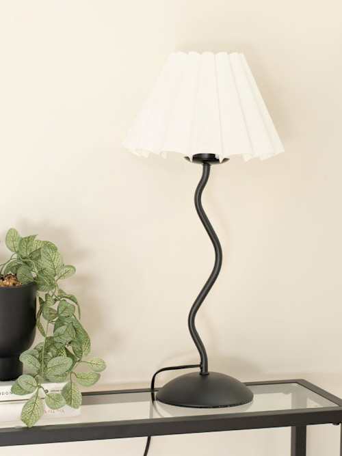 Simple Designs Petite Table Lamp – Off White Pleated Ceramic Base, Perfect For Small Spaces