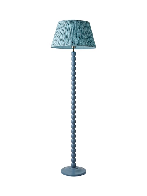 Powder Blue Bobbin Floor Lamp Leaf Print Shade | ValueLights