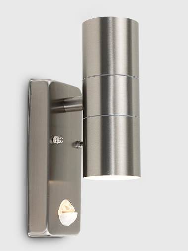 IP44 Brushed Chrome Up/Down Wall Light with PIR Motion Sensor