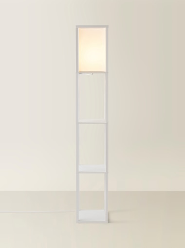 White Shelving Floor Lamp with Fabric Shade