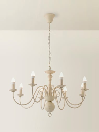 White Wash 8 Arm Chandelier