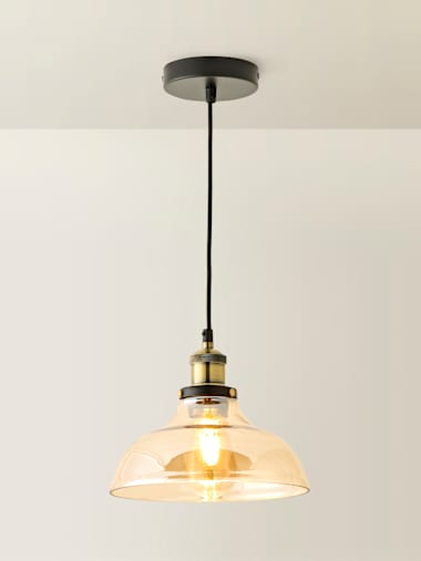 Wallace Industrial Pendant Light with Amber Glass Shade