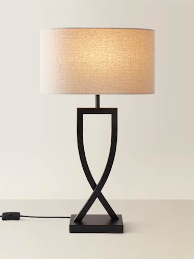 Black Table Lamp with Oatmeal Shade