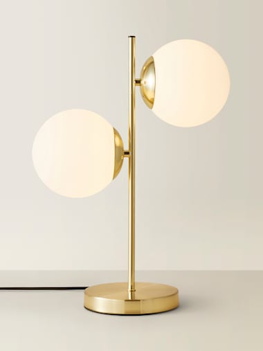 Jas Gold 2-Way Table Lamp with White Glass Globe Shades