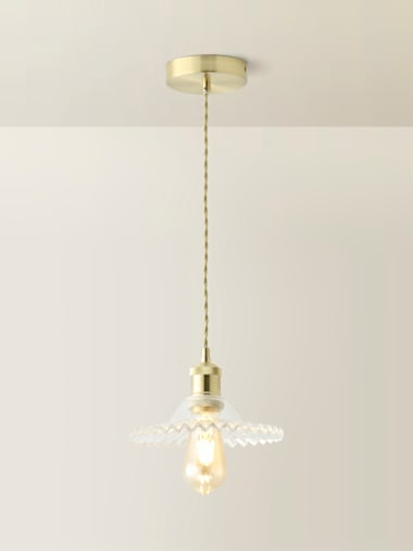 Lucrezia Gold Pendant Ceiling Light with Frilled Clear Glass Shade