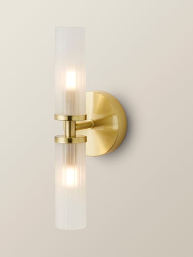 Canya IP44 2-Way Gold Wall Light with Reeded Glass Shade