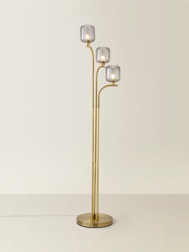 Amelie Gold and Ribbed Glass Shade 3-Way Floor Lamp