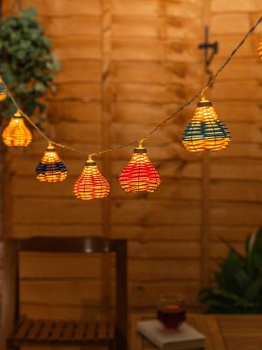 Outdoor Battery Powered Multicolour Rattan String Lights