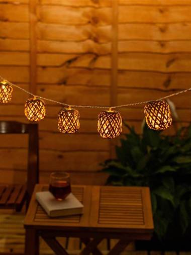Outdoor Battery Powered Rattan Basket String Lights