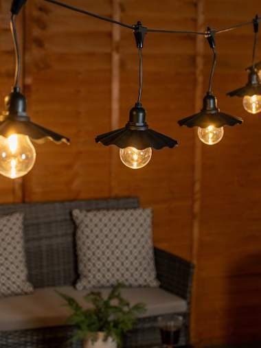 Outdoor Battery Powered Black Pleated String Lights