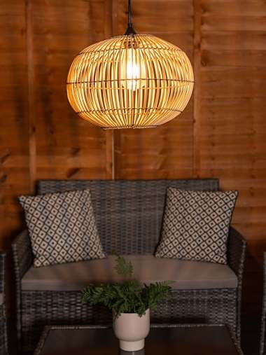 Solar Oval Bamboo Pendant Light