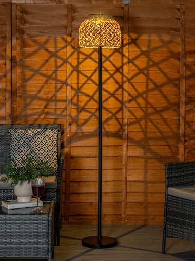 Solar Floor Lamp with Rattan Shade