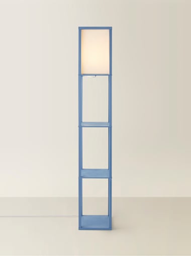 Blue Shelving Floor Lamp with Fabric Shade