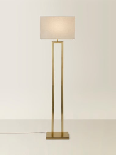 Gold Double Stem Floor Lamp with Rectangular Shade