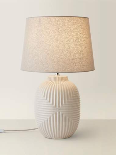 Harrison Large Grey Geo Ribbed Gloss Table Lamp