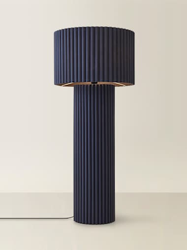 Lenny Navy Ribbed Fabric Midi Floor Lamp