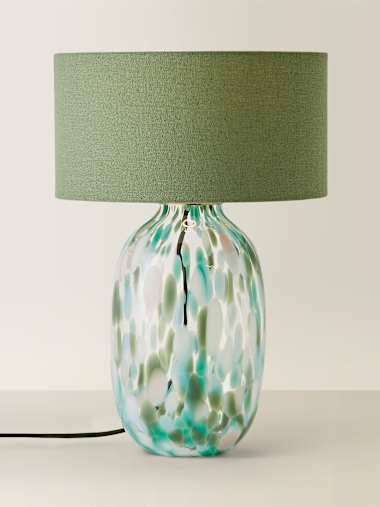 Green Confetti Glass Table Lamp with Green Shade 