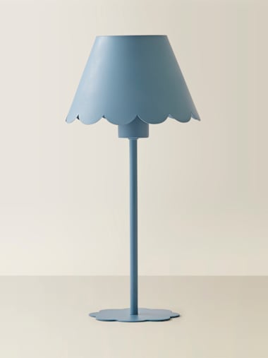 Light Blue Rechargeable Scalloped Table Lamp with Remote