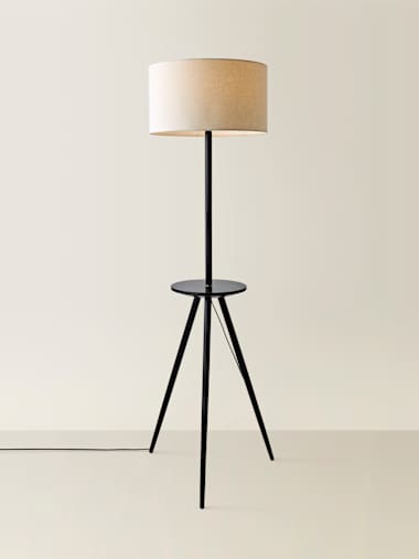 Desmond Black Wooden Tripod Floor Lamp with Table
