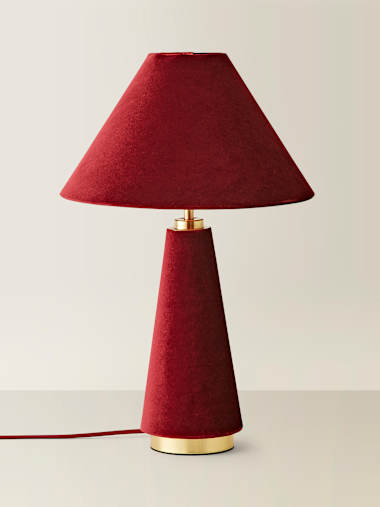 Burgundy Velvet Conical Table Lamp