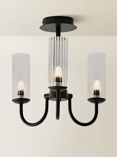 Matte Black Ribbed Glass Chandelier Ceiling Light