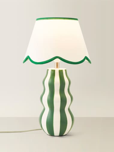 Everie Green Stripe Ceramic Table Lamp with Scalloped Shade
