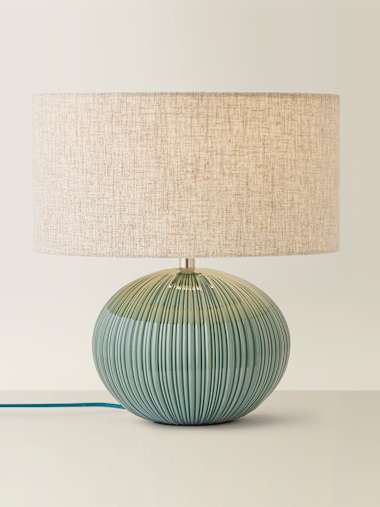 Rebecca Ribbed Ceramic Table Lamp with Linen Shade